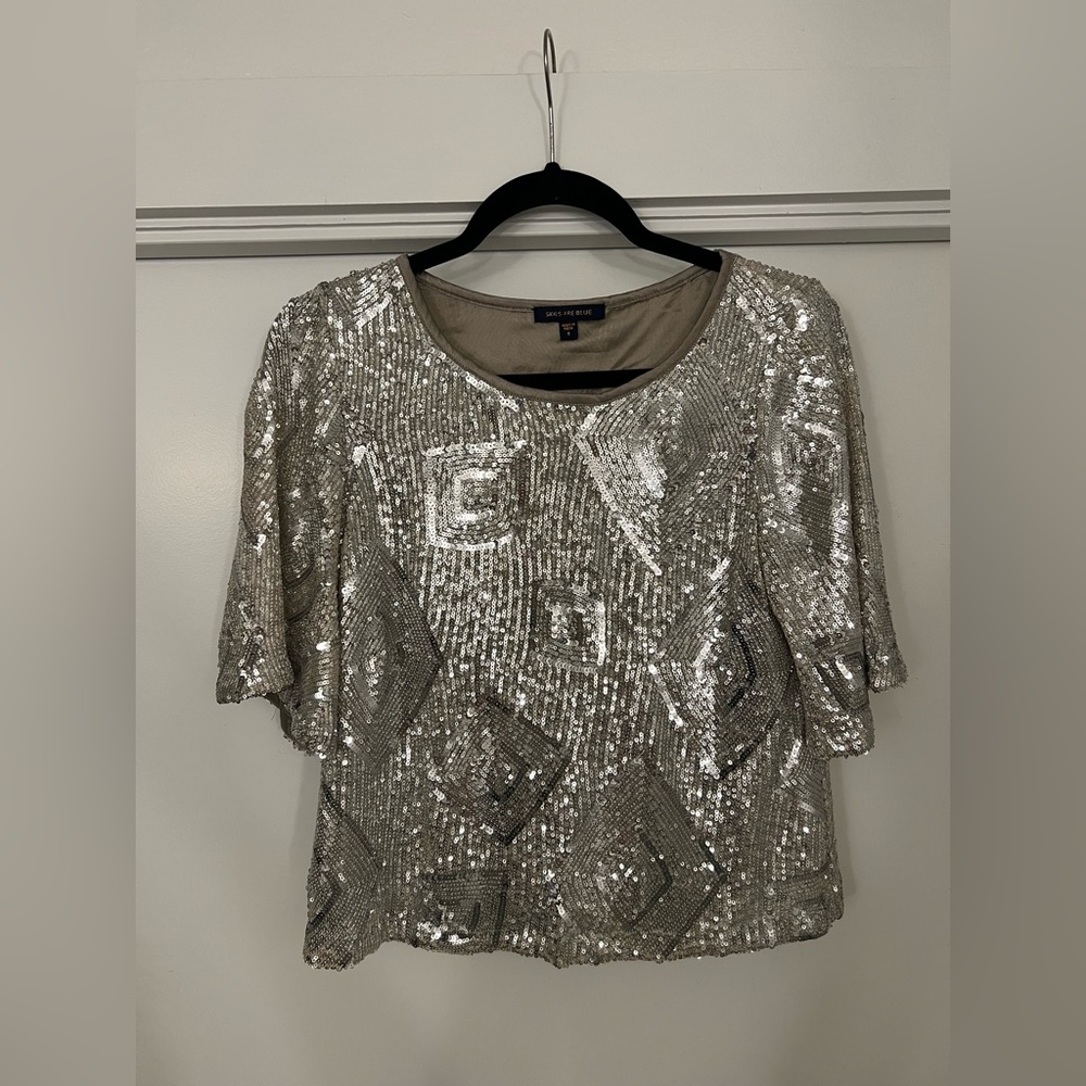 Skies are Blue Silver Sequin Top